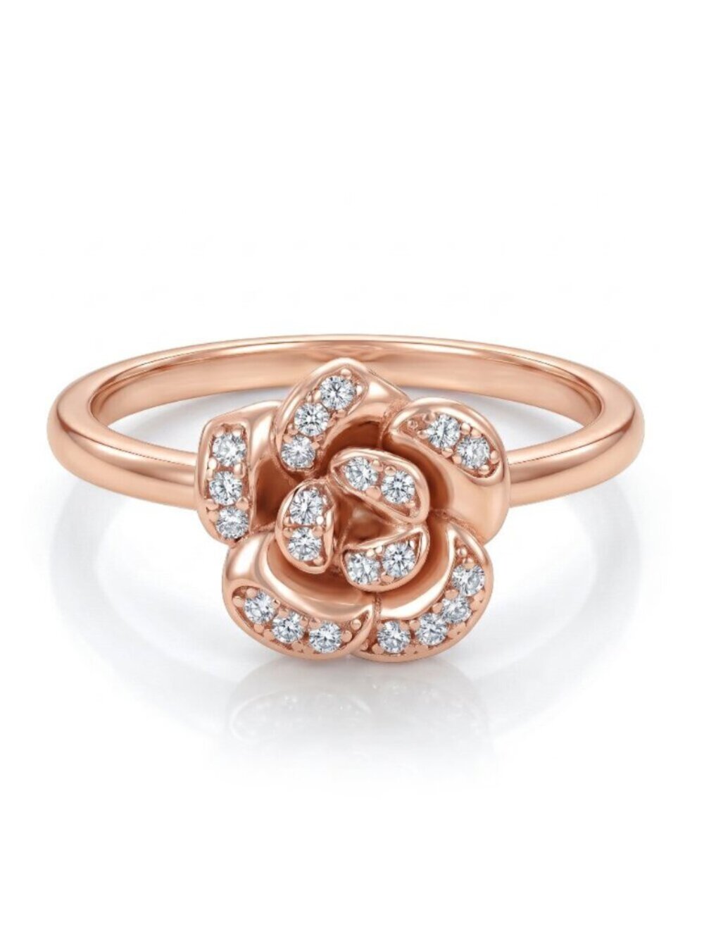 Enchanted Rose Gold Flower Ring, 925 Sterling Silver, 18k Rose Gold finish